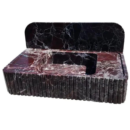 Rosso Levanto Fluted Red Marble Wall Mount Bathroom Sink With Backsplash