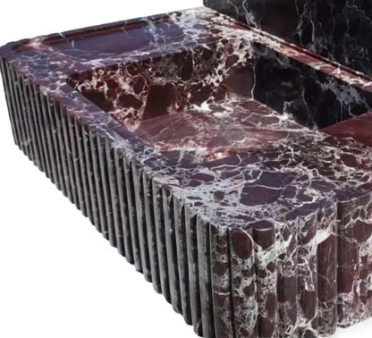 Rosso Levanto Fluted Red Marble Wall Mount Bathroom Sink With Backsplash