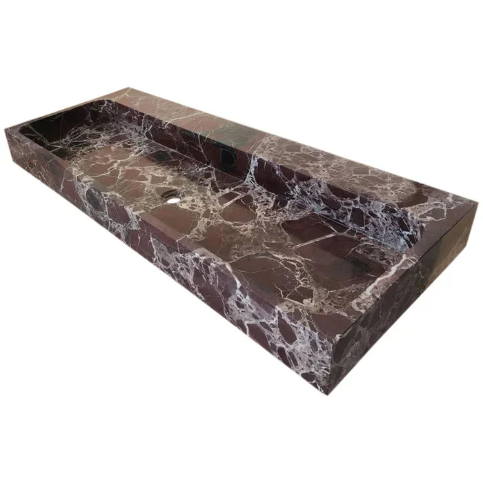 Rosso Levanto Marble Rectangular Wall Mount Bathroom Sink 20x48