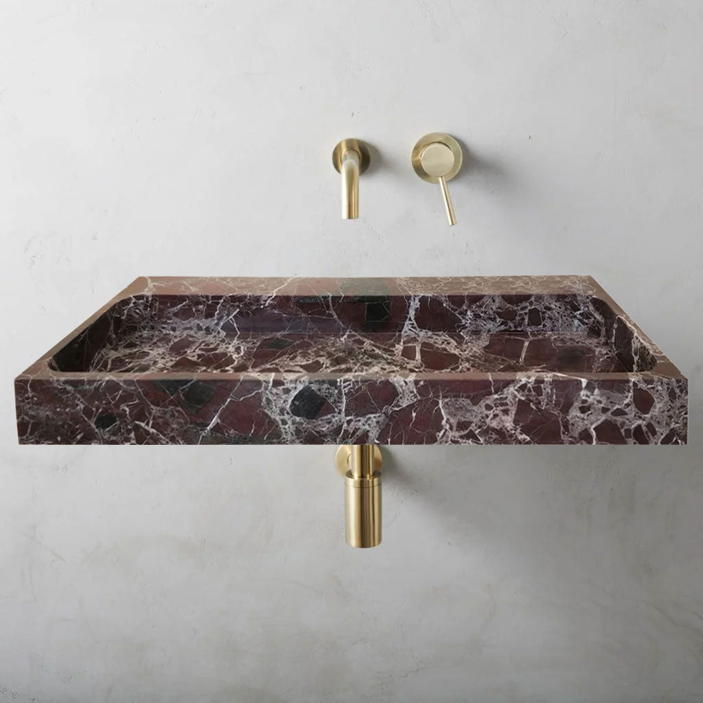 Rosso Levanto Marble Rectangular Wall Mount Bathroom Sink 20x48