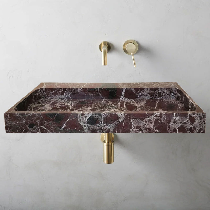 Rosso Levanto Marble Rectangular Wall-Mount Sink 20 x 48 x 5