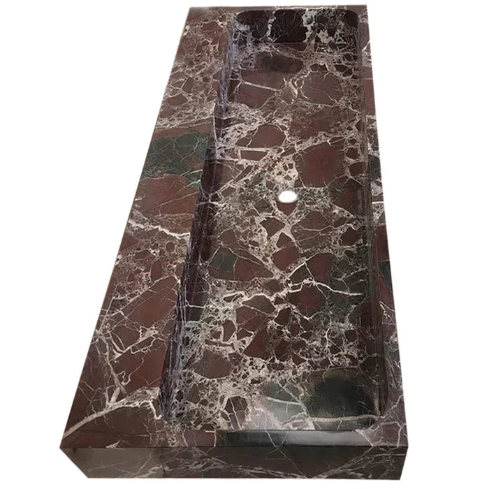 Rosso Levanto Marble Rectangular Wall Mount Bathroom Sink 20x48