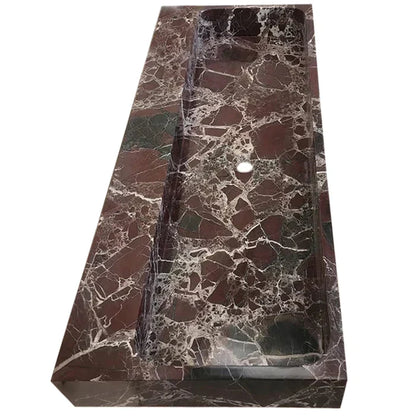 Rosso Levanto Marble Rectangular Wall Mount Bathroom Sink 20x48