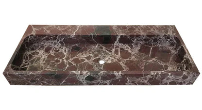 Rosso Levanto Marble Rectangular Wall Mount Bathroom Sink 20x48