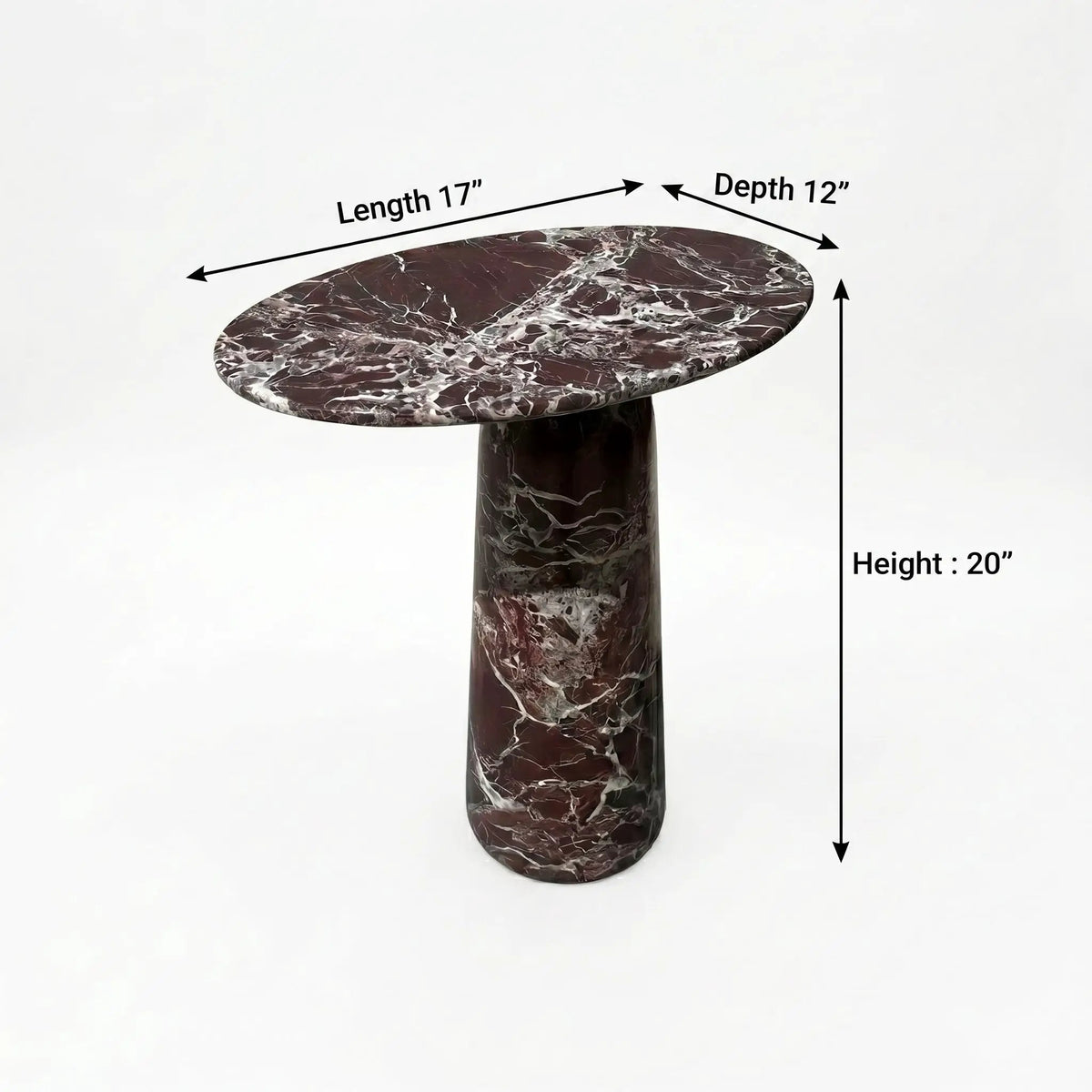 Rosso Levanto Marble Designer Side Table - Polished D12xL17xH20 Inches