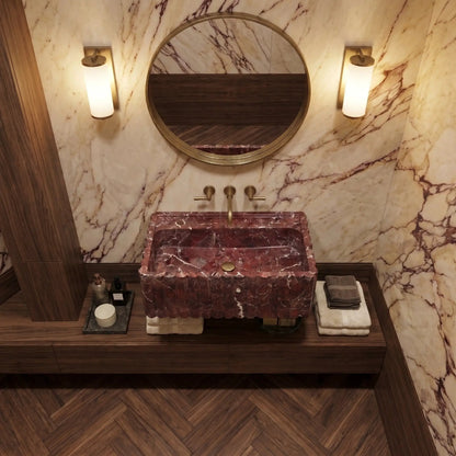 Rosso Levanto Marbled Wall Mount Bathroom Sink Fluted 16x28 Inch