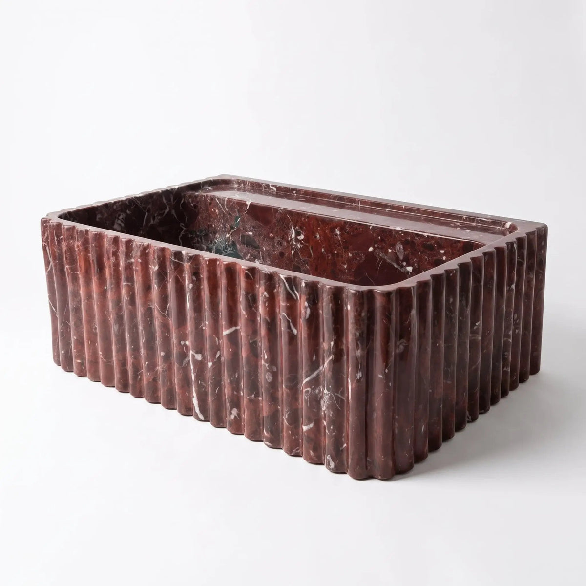 Rosso Levanto Marbled Wall Mount Bathroom Sink Fluted 16x28 Inch