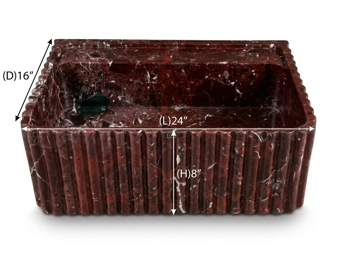 Rosso Levanto Marbled Wall Mount Bathroom Sink Fluted 16x28 Inch