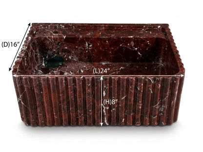 Rosso Levanto Marbled Wall Mount Bathroom Sink Fluted 16x28 Inch