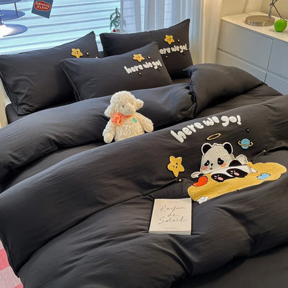 DecorBites™ Cartoon Embroidered Cotton Bedding Set for King/Queen Beds