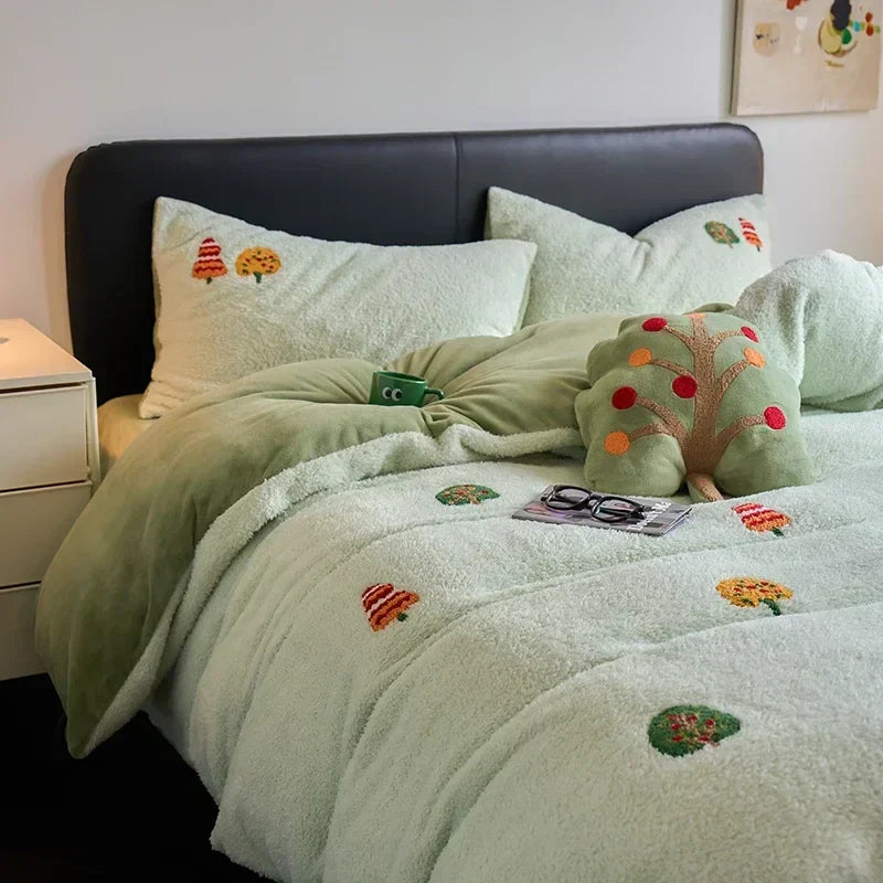 DecorBites™ Full Matte Ant Velvet Winter Duvet Set Queen Bedding Warmth Fluffy Blanket