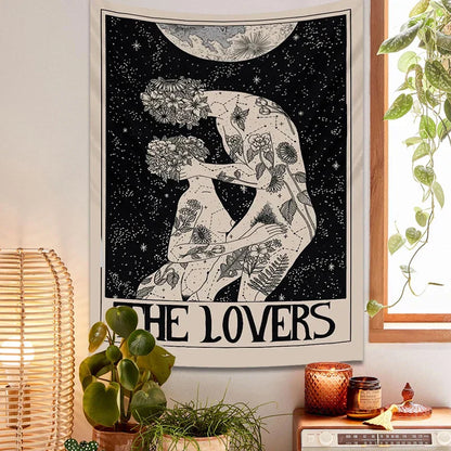 DecorBites™ Lovers Tarot Tapestry for Spiritual Wall Decor and Astrology Enthusiasts