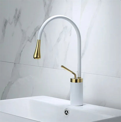 DecorBites™ Brushed Gold/Black/White Basin Faucet with Single Handle Swivel Sink Water Crane
