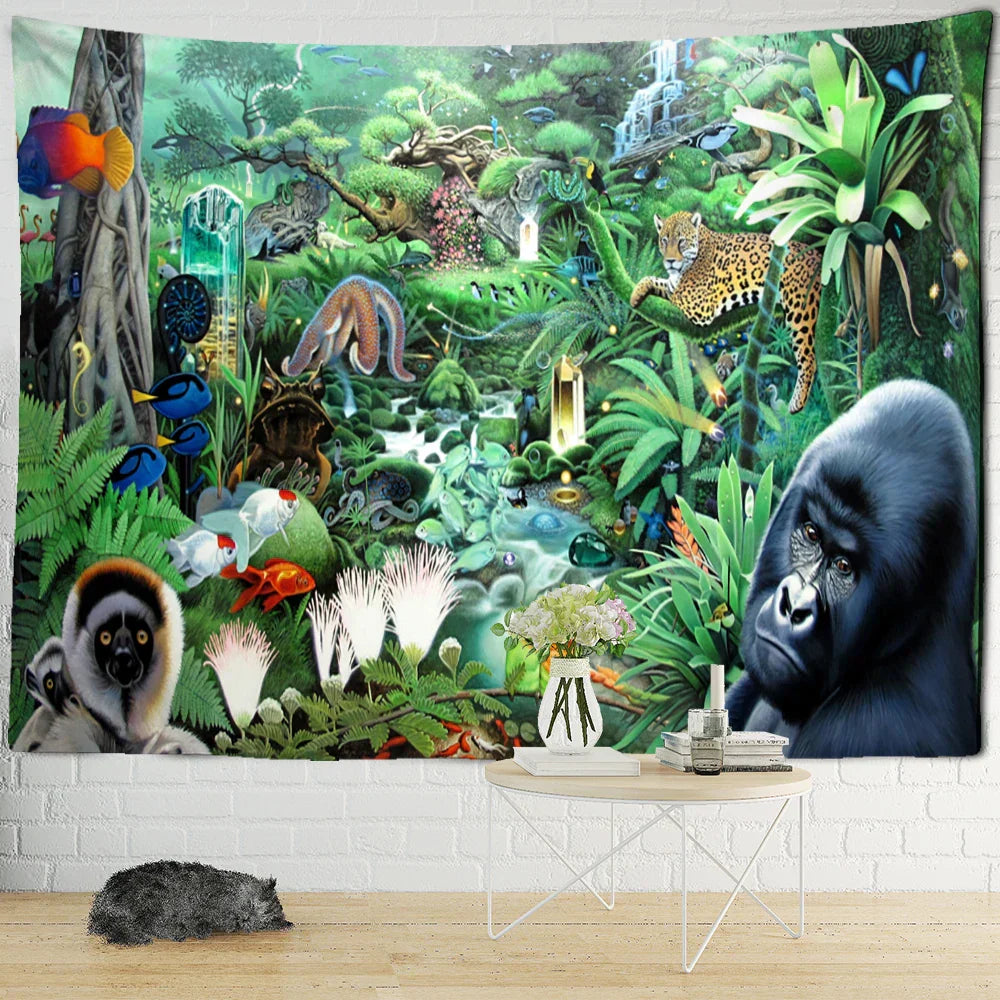 DecorBites™ Dinosaur Age Tapestry Wall Hanging Abstract Art Animal Psychedelic Mystery Tapiz