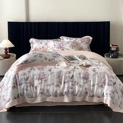 DecorBites™ Eucalyptus Fiber Flowers Print Bedding Set - Soft Silky Cool Feel