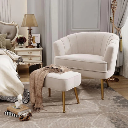 DecorBites™ Comfortable Beige Bucket Shaped Club Living Room Armchair with Golden Metal Legs