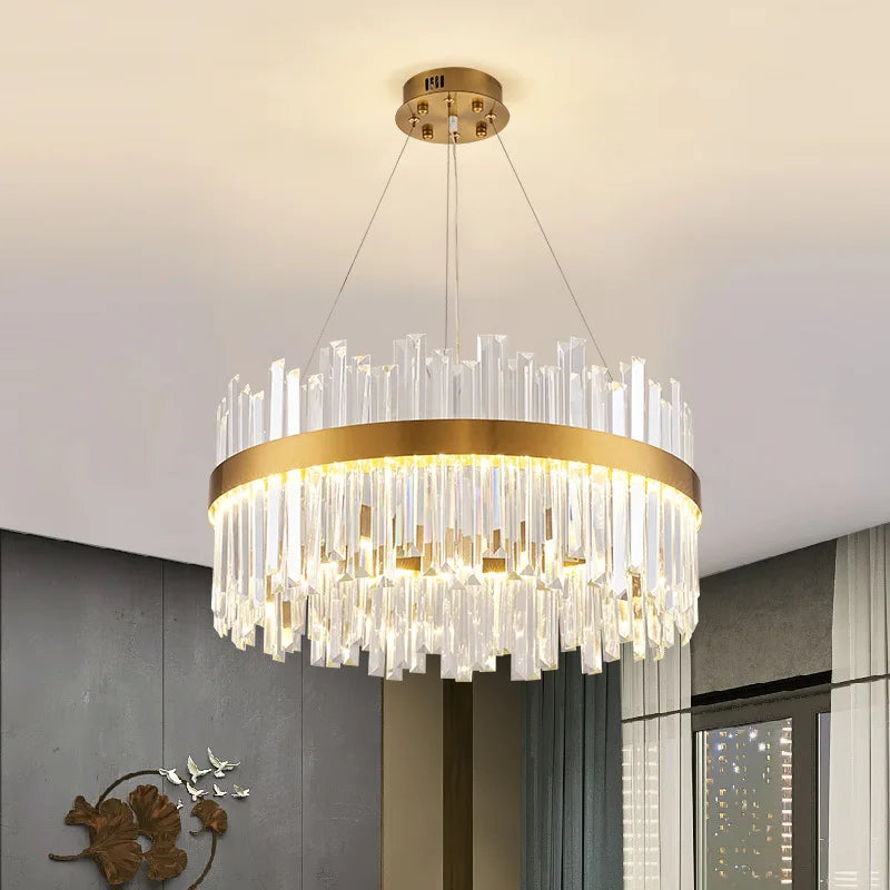 ™ Gold Crystal Ceiling Chandelier | Luxury Indoor Lighting for Living & Dining Room