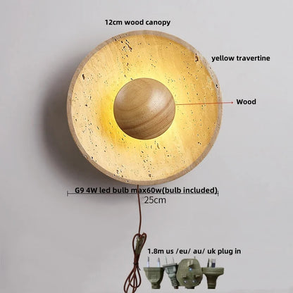 DecorBites™ LED Button Switch Wall Light in Yellow Travertine White Glass - Modern Nordic Design