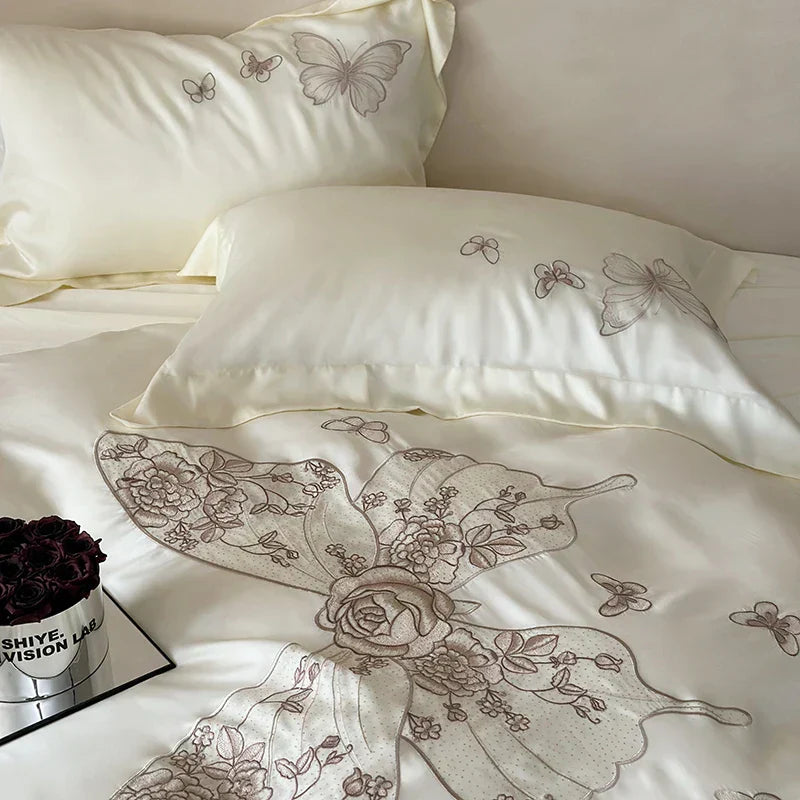 DecorBites™ Butterfly Flowers Embroidery 800TC Eucalyptus Fiber Bedding Set