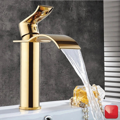 DecorBites™ Gold Waterfall Bathroom Faucet Single Handle Basin Mixer Tap Brass Sink Crane
