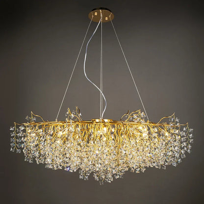 DecorBites™ Gold Crystal Chandelier LED Round Light Island Branch Chandelier