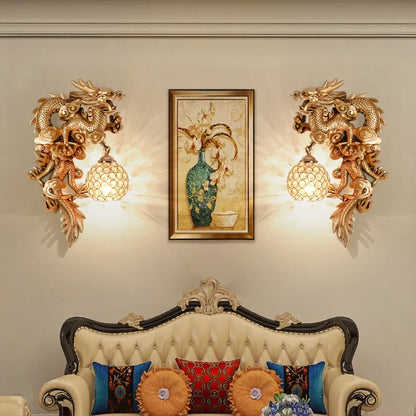 DecorBites™ Dragon Phoenix Wall Light: Luxury Decor for Living Room, Bedroom, Staircase