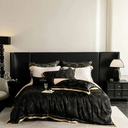 DecorBites™ Luxe Eucalyptus Bedding Set in Black/Gold - Silky Soft & Skin-friendly