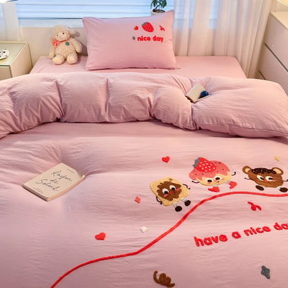 DecorBites™ Cartoon Pattern Embroidered Bedding Sets: Cozy, Soft, and Breathable for Kids and Adults