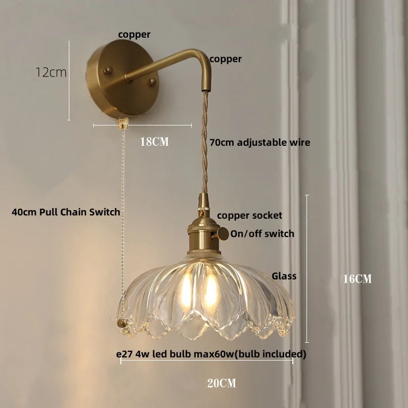 DecorBites™ LED Wall Lights Modern Nordic Pull Chain Glass Bedroom Lamp