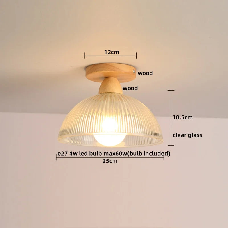 DecorBites™ Green Glass LED Ceiling Lamp Nordic Wood Copper Ceiling Lights