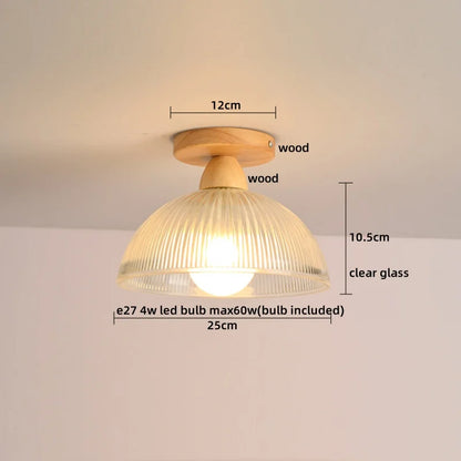 DecorBites™ Amber Glass LED Ceiling Light: Modern Aluminum Wood Kitchen Balcony Room Lamp