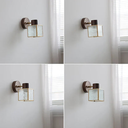 DecorBites™ LED Wall Lamp Clear Glass Walnut Wood Up Down Rotate Wall Light