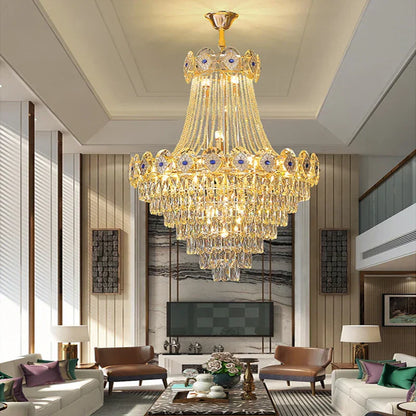 DecorBites™ Gold Round Chandelier Dimmable LED Stair Lights Luxury Suspension Lamp