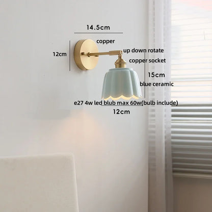 DecorBites™ Copper Wall Light Fixture Bedroom Bedside Sconce White Ceramic Lamp