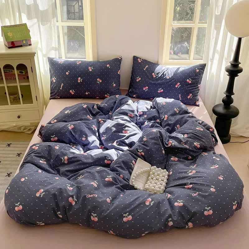 DecorBites™ Cotton Flower Print Bedding Set - Romantic High-Density Comforter for Adults