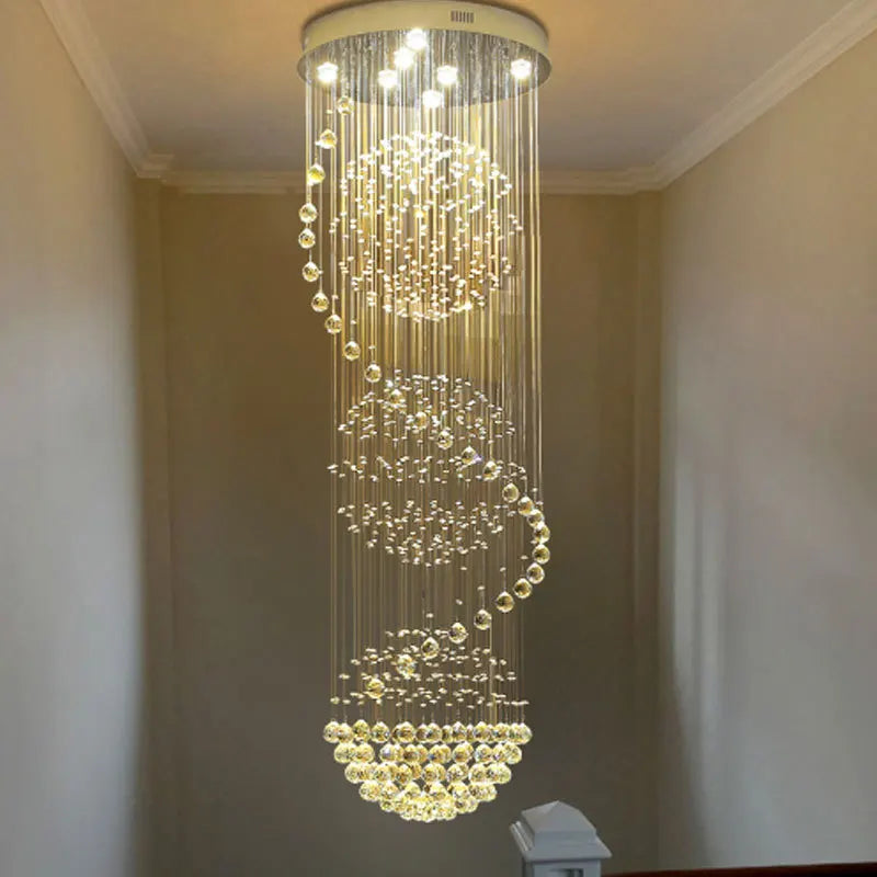 DecorBites™ Crystal Chandelier Double Staircase LED Pendant Lights for Stylish Hotel & Villa Hall