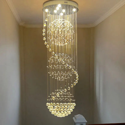 DecorBites™ Crystal Chandelier Double Staircase LED Pendant Lights for Stylish Hotel & Villa Hall