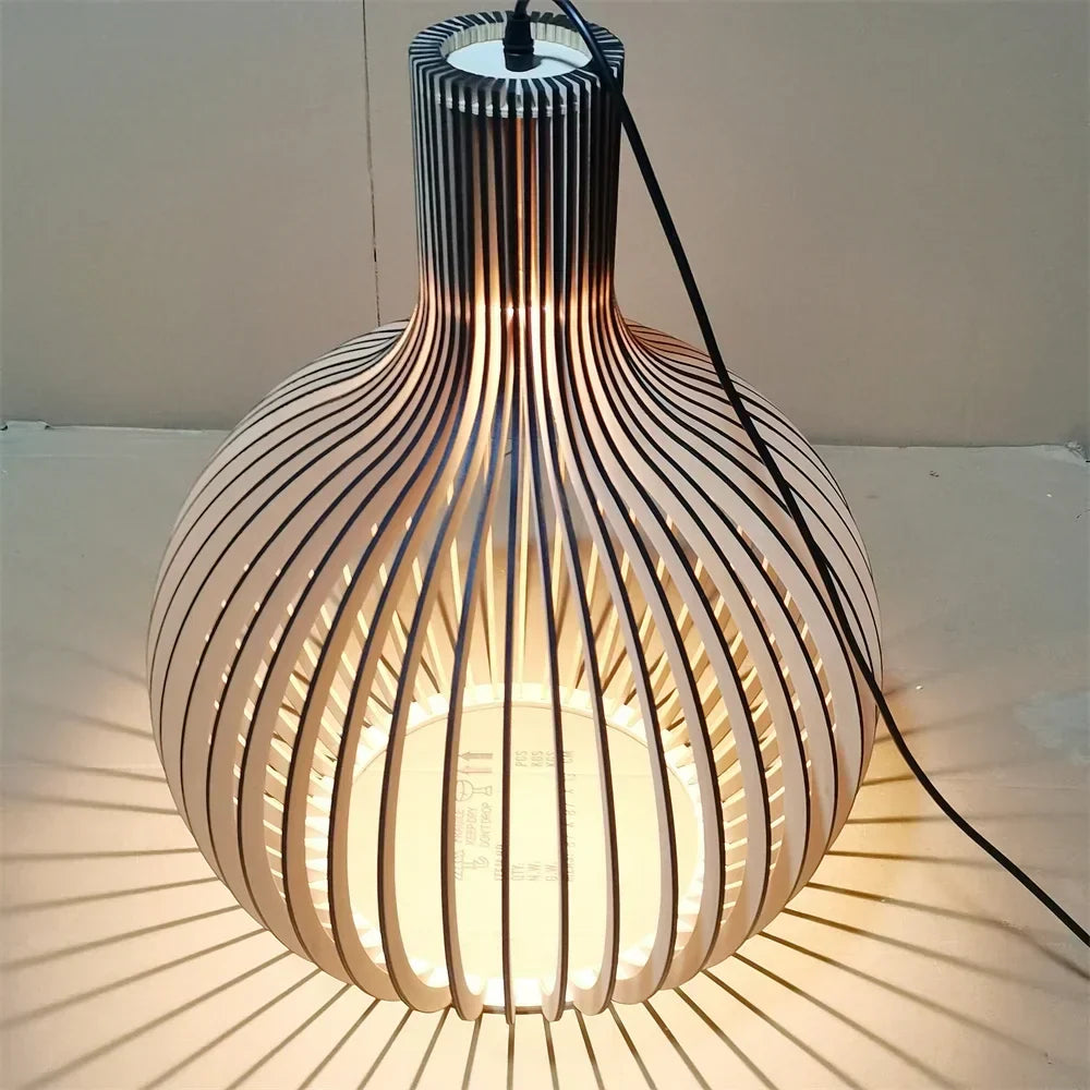 DecorBites™ Black Wood Cage Chandelier Foscarini Hanging Bamboo Living Room Lamp