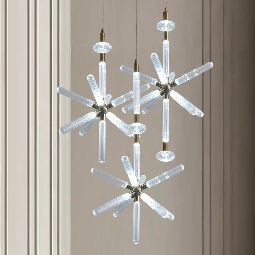 DecorBites™ Glass Tubes LED Chandelier: Modern Luxury for Living Room, Bedroom, Hotel & Aisle