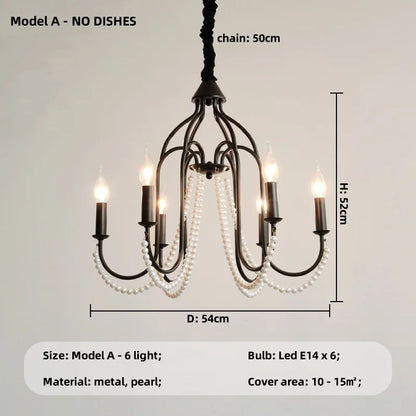 DecorBites™ Black E14 Candle Chandelier: French Living Room Pendant Lighting for Home Decor