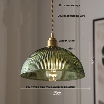 DecorBites™ Amber Glass LED Pendant Lamp Walnut Wood Copper Hanging Light