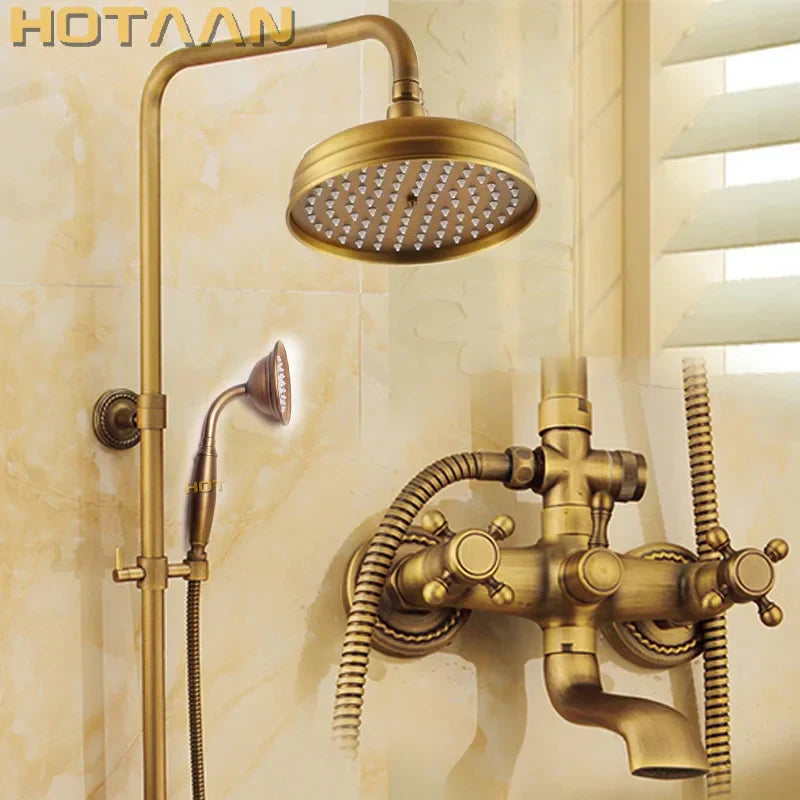 DecorBites™ Antique Brass Shower Faucet Set with Rainfall Shower Head and Hand Shower