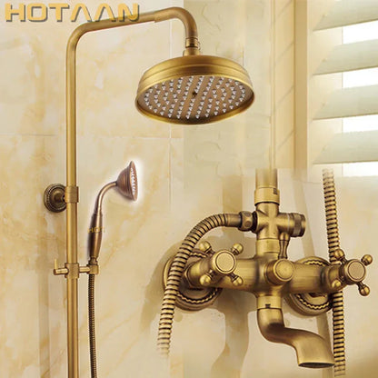 DecorBites™ Antique Brass Shower Faucet Set with Rainfall Shower Head and Hand Shower