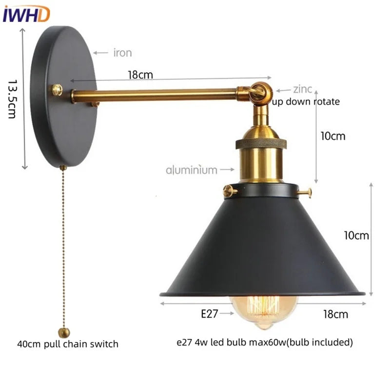 DecorBites™ Gold Industrial LED Wall Lamp for Loft Stair & Bedroom Lighting