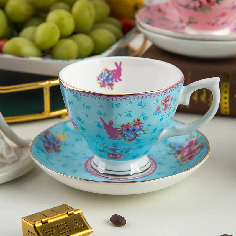 DecorBites™ Bone China Flower Tea Cup Set, 180ml, Phnom Penh Afternoon Teacups for Home, Office, Hotel