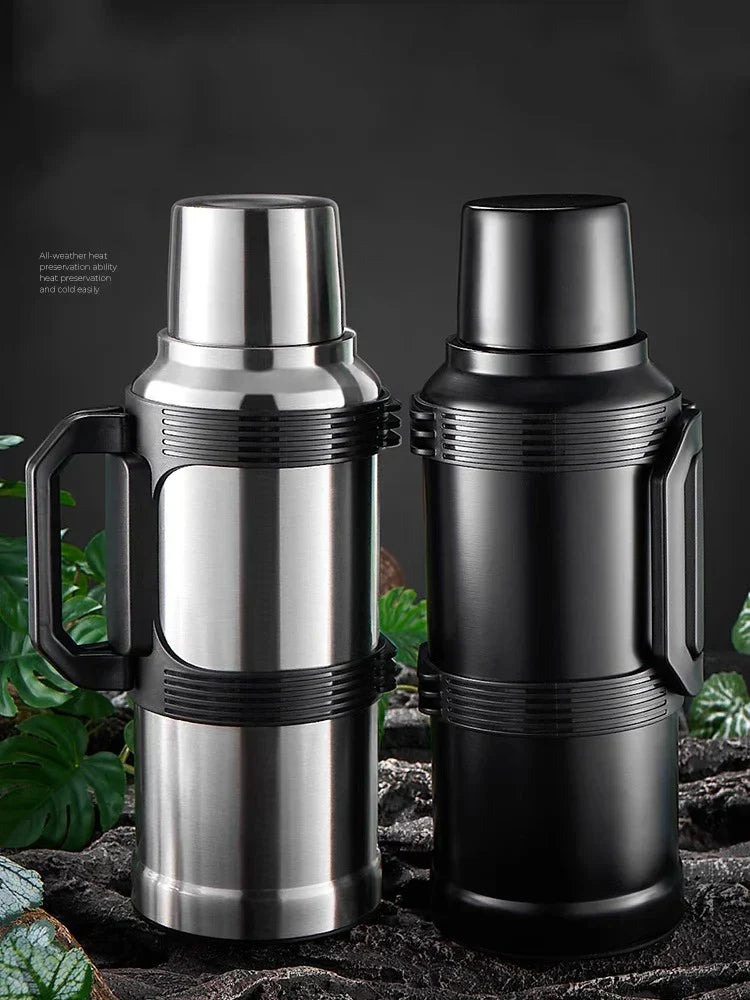 DecorBites™ 2000ML Glass Liner Insulated Kettle with Folding Handle Thermos Cup
