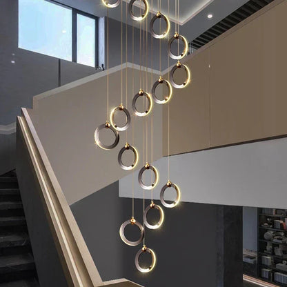 DecorBites™ Aluminum LED Chandelier Crystal Round Hanging Lamps Luxury Staircase Lighting Fixtures
