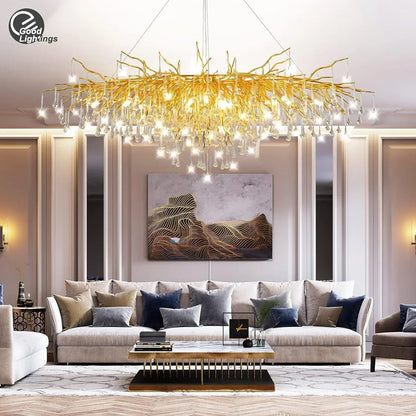 DecorBites™ Gold Nordic Crystal Chandelier - Long Branch Teardrop Design