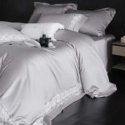 DecorBites™ 1200TC Egyptian Cotton Lace Embroidery Bedding Set: 1 Duvet, 1 Sheet, 2 Pillowcases