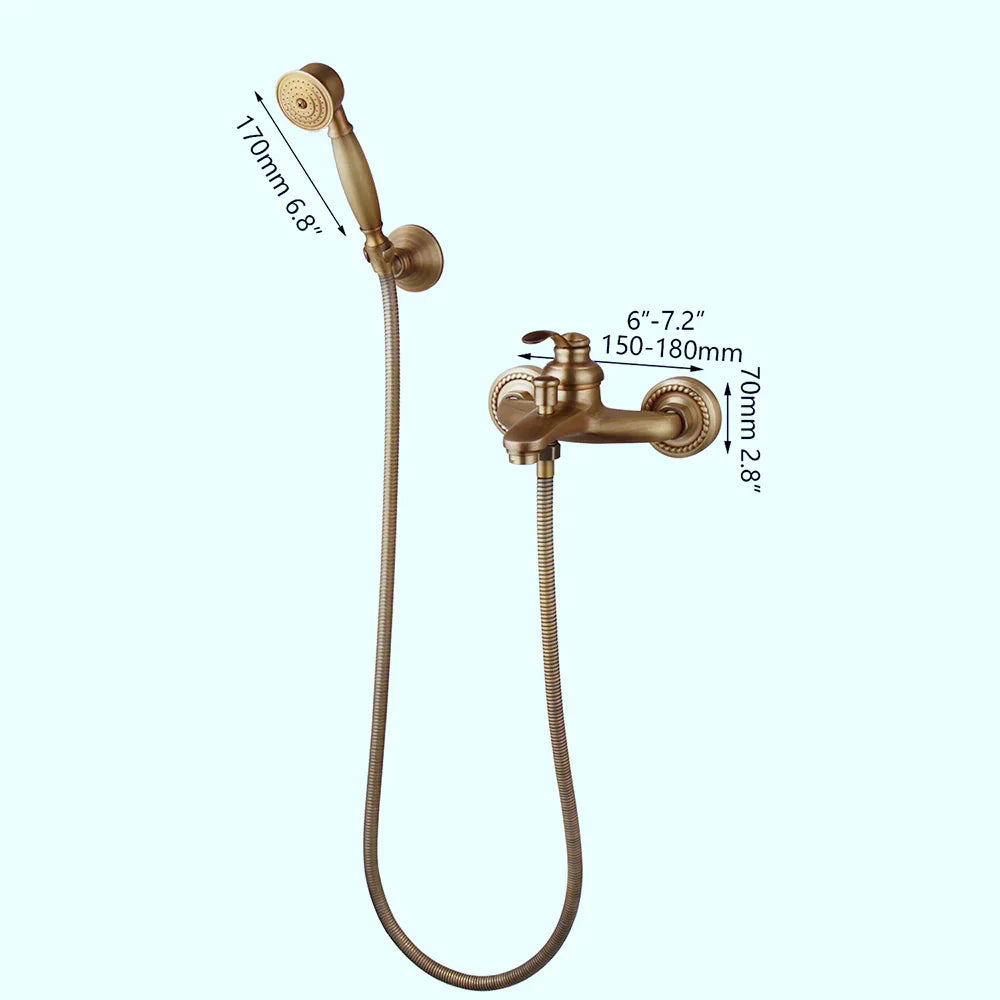 DecorBites™ Antique Brass Wall Mounted Shower Faucet Set with Hand Shower Head